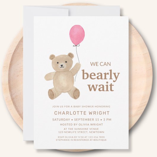 Teddy Bear Girl Baby Shower Kaart