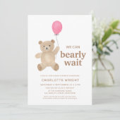 Teddy Bear Girl Baby Shower Kaart (Staand voorkant)