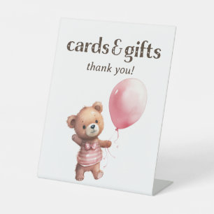 Teddy Bear Girl Baby shower Kaarten en geschenken Reclamebord Met Voetstuk