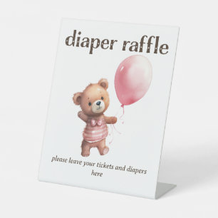 Teddy Bear Girl Baby shower Luier Raffle Reclamebord Met Voetstuk