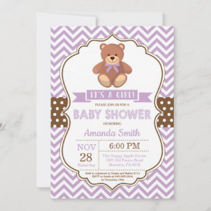 Teddy Bear Girl Baby shower Paarse Chevron Kaart