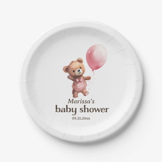 Teddy Bear Girl Baby shower Papier Bord (Voorkant)