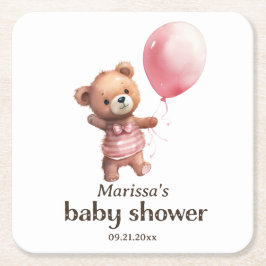Teddy Bear Girl Baby shower Papier Onderzetter