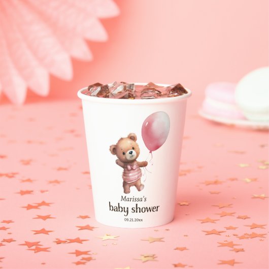 Teddy Bear Girl Baby shower Papieren beker (Insitu)