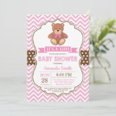 Teddy Bear Girl Baby shower Pink Chevron Kaart (Staand voorkant)