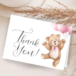 Teddy Bear Girl Baby Shower Pink Folded Thank You Bedankkaart