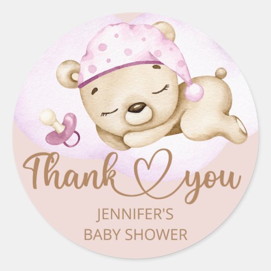Teddy Bear Girl Baby shower Ronde Sticker (Voorkant)
