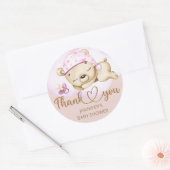 Teddy Bear Girl Baby shower Ronde Sticker (Envelop)