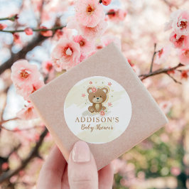 Teddy Bear Girl Baby shower Ronde Sticker