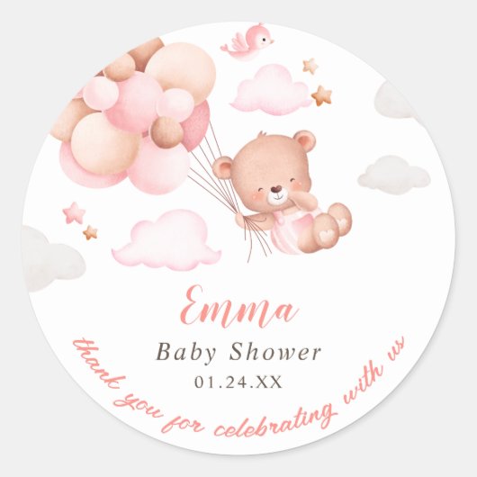 Teddy Bear Girl Baby shower Ronde Sticker (Voorkant)