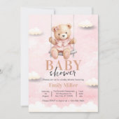 Teddy Bear Girl Baby shower, Roze Baby shower Kaart (Voorkant)