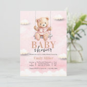 Teddy Bear Girl Baby shower, Roze Baby shower Kaart (Staand voorkant)