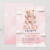 Teddy Bear Girl Baby shower, Roze Baby shower Kaart (Voorkant / Achterkant)