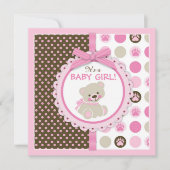 Teddy Bear Girl Baby shower Roze Kaart (Voorkant)