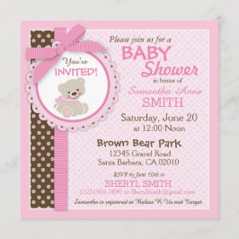 Teddy Bear Girl Baby shower Roze Kaart