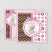 Teddy Bear Girl Baby shower Roze Kaart (Voorkant / Achterkant)