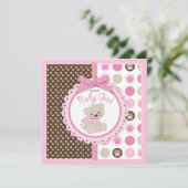 Teddy Bear Girl Baby shower Roze Kaart (Staand voorkant)
