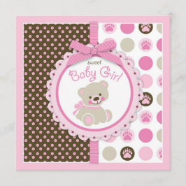 Teddy Bear Girl Baby shower Roze Kaart