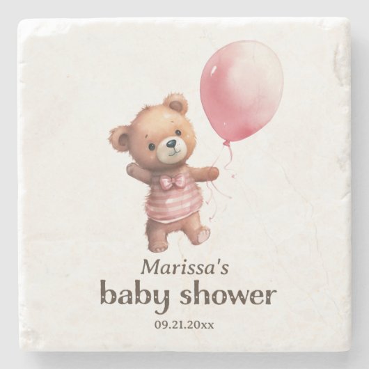 Teddy Bear Girl Baby shower Stenen Onderzetter (Voorkant)