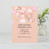TEDDY BEAR GIRL BABY SHOWER UITNODIGING (Staand voorkant)