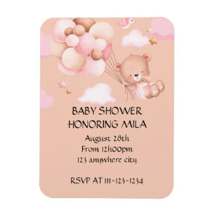 TEDDY BEAR GIRL BABY SHOWER UITNODIGING MAGNEET