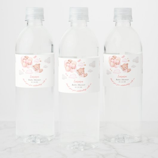 Teddy Bear Girl Baby shower Waterfles Etiket (Flessen)