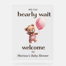 Teddy Bear Girl Baby shower Welkom Acryl Bord