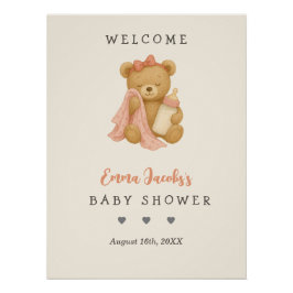 Teddy Bear Girl Baby shower Welkom Poster