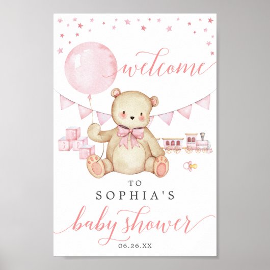 Teddy Bear Girl Baby shower Welkomstteken Poster (Voorkant)