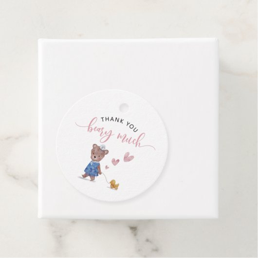 Teddy Bear Girl Birthday Party Pink Bedankjes Labels (In situ)
