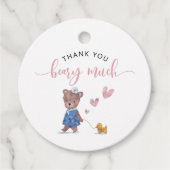 Teddy Bear Girl Birthday Party Pink Bedankjes Labels (Voorkant)