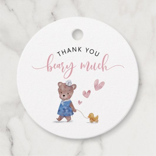 Teddy Bear Girl Birthday Party Pink Bedankjes Labels (Voorkant)