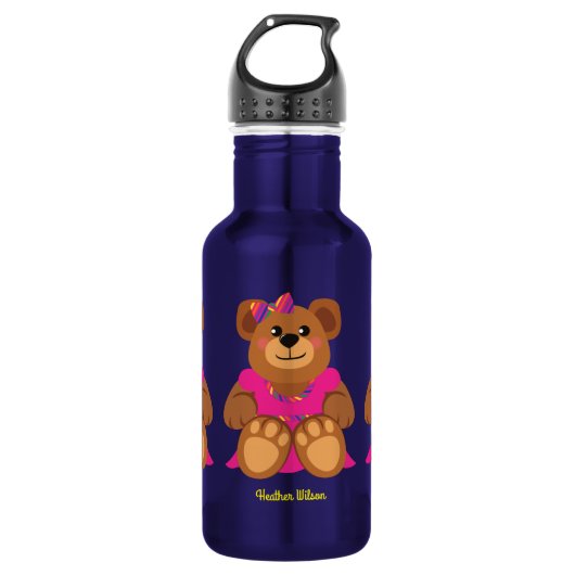 Teddy Bear Girl Cute Kinder Water Flacon met naam Waterfles (Voorkant)