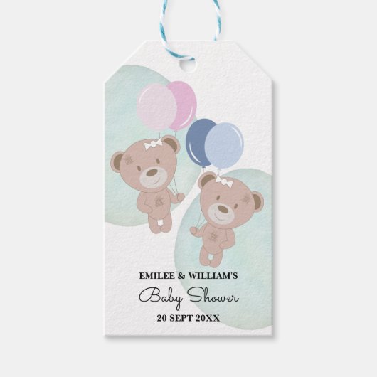 Teddy Bear Girl en Boy Twins Cadeaulabel (Voorkant)