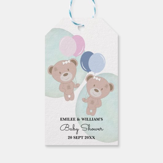 Teddy Bear Girl en Boy Twins Cadeaulabel (Achterkant)