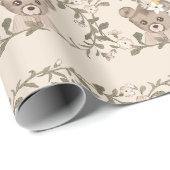 Teddy Bear Girl Floral Greenery Baby shower Cadeaupapier (Rol Hoek)