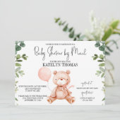 Teddy Bear Girl Greenery Baby shower van Mail Kaart (Staand voorkant)