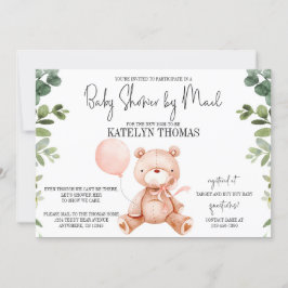 Teddy Bear Girl Greenery Baby shower van Mail Kaart