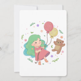 Teddy Bear & Girl Illustratie Kaart