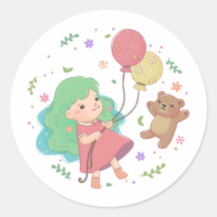 Teddy Bear & Girl Illustratie Ronde Sticker