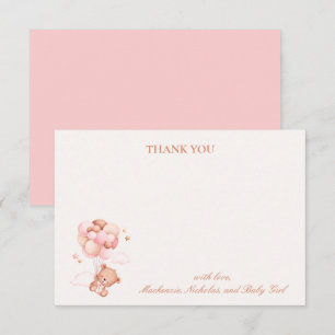 Teddy Bear Girl Pink Barly Wake Baby shower Bedankkaart