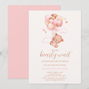 Teddy Bear Girl Pink Barly Wake Baby shower Kaart