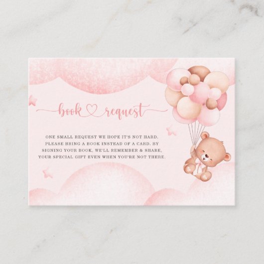 Teddy Bear Girl Pink Book Request Enclosure Card Informatiekaartje (Voorkant)
