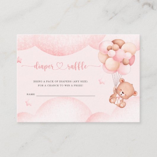 Teddy Bear Girl Pink Diaper Raffle Enclosure Card Informatiekaartje (Voorkant)