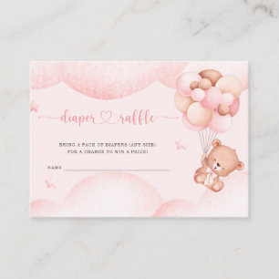 Teddy Bear Girl Pink Diaper Raffle Enclosure Card Informatiekaartje