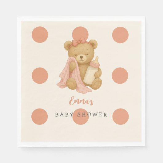 Teddy Bear Girl Polka Dot Baby shower servetten (Voorkant)