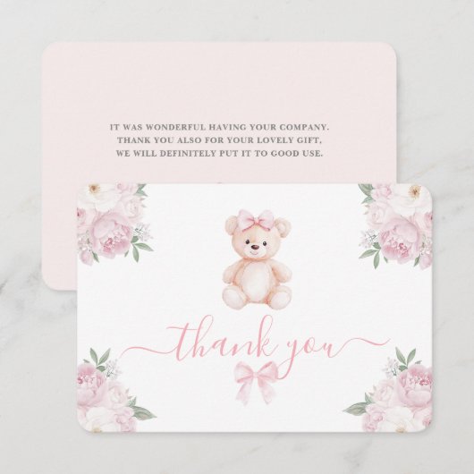 Teddy Bear Girl Thank You Card Bedankkaart (Voorkant / Achterkant)