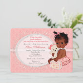 Teddy Bear Girls Baby Shower Uitnodigingen 5 (Staand voorkant)