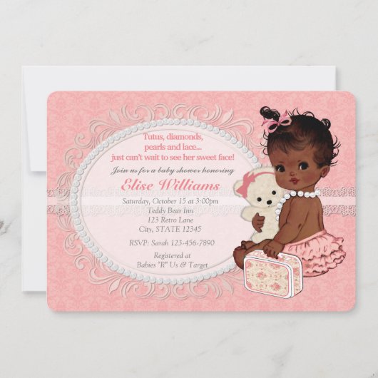  Teddy Bear Girls Baby Shower Uitnodigingen 5 (Voorkant)