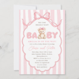 Teddy Bear Girls Pink Bow Baby Shower Kaart